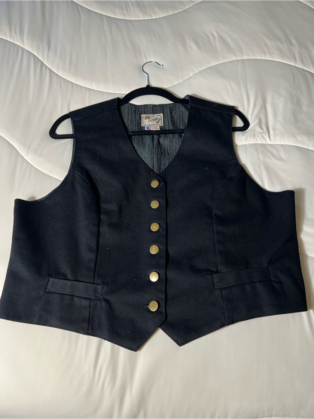 Scully Black Button-Front Vest with Gold Buttons